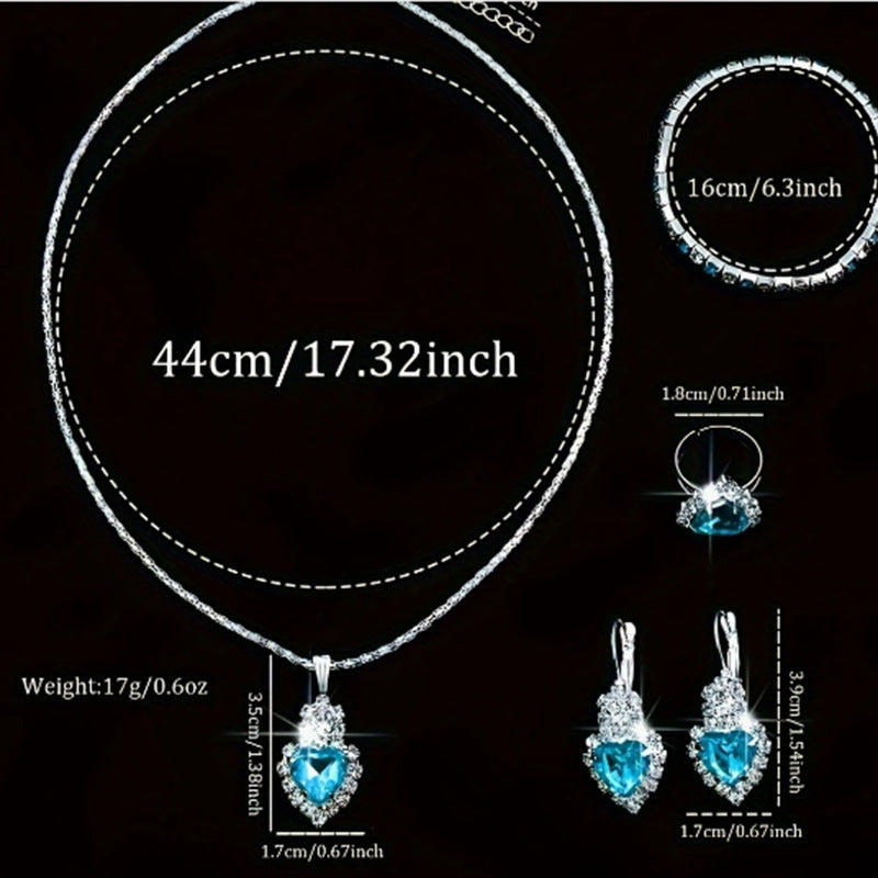 Women's Diamond Heart-shaped Rhinestone Light Blue For Jewelry Set