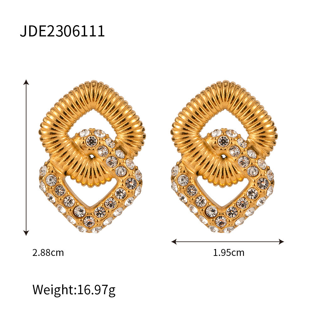 Trendy Gold Stainless Steel Inlaid Zircon Earrings