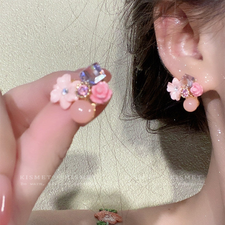 Fresh Flower Elegant Long Tassel Beaded Niche Earrings