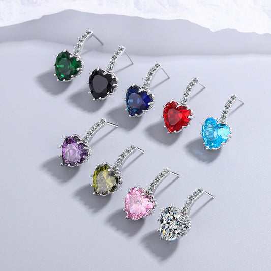 Women's Fashion Zircon Sea Blue Love Heart Earrings