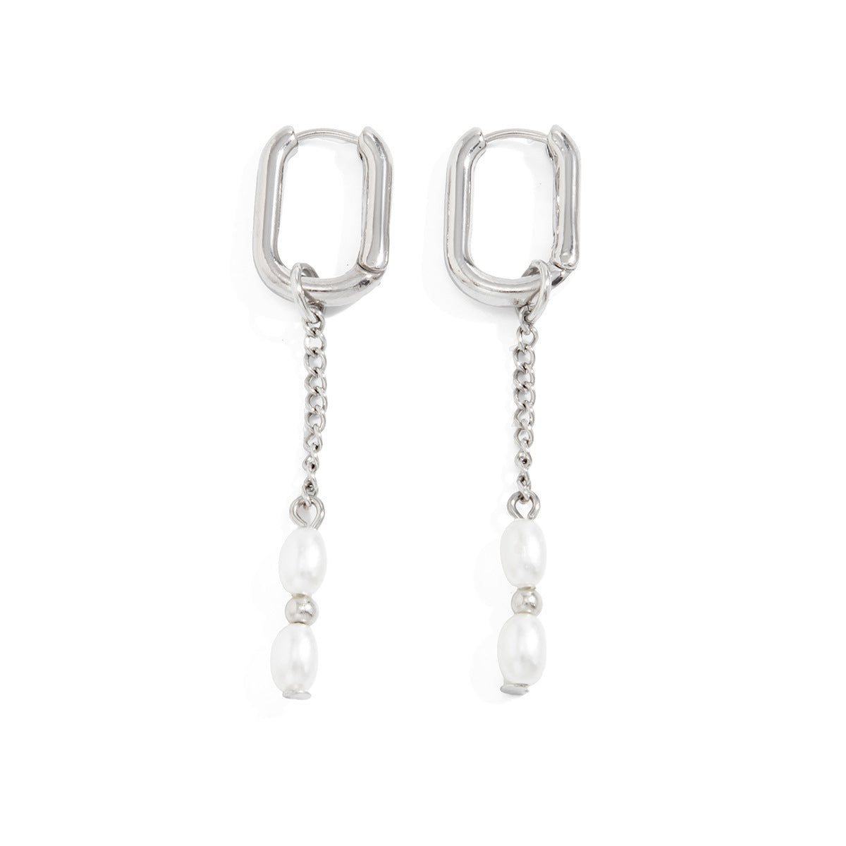 Metal Cross Rivet Elegant Imitation Pearl Tassel Ear Buckle