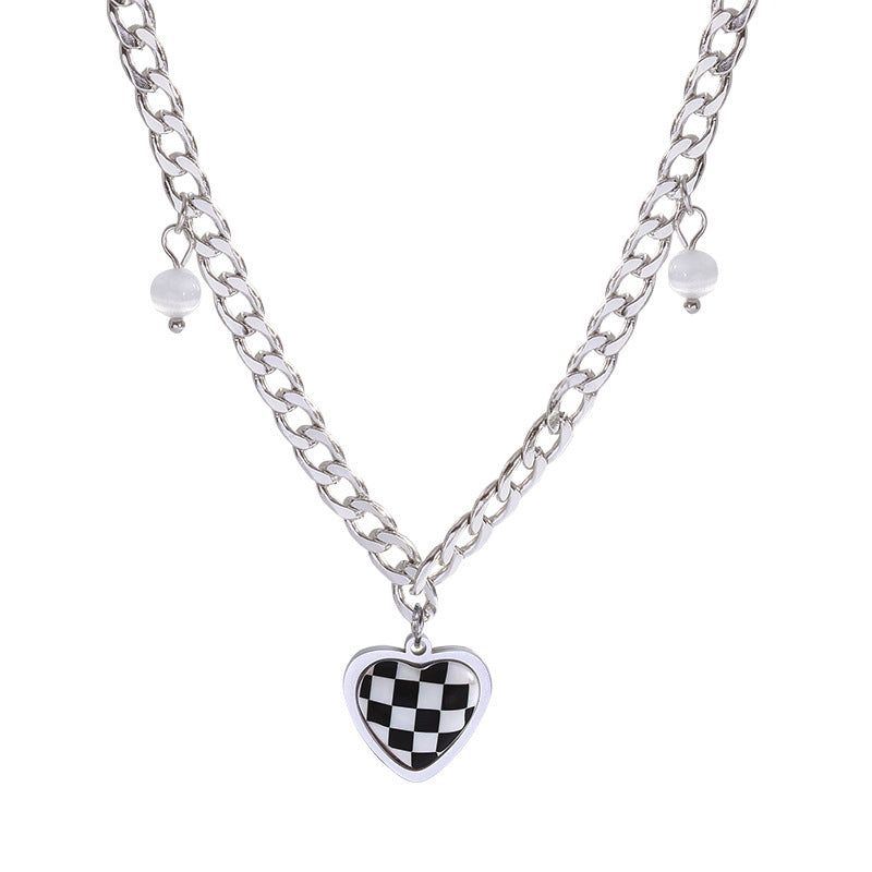 Women's Chessboard Plaid Love High Sense Pullover Necklaces