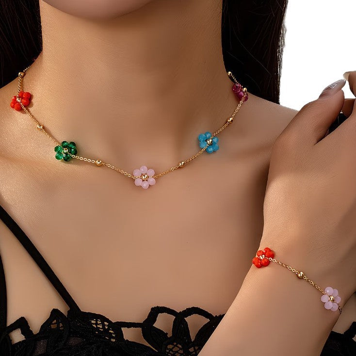 Women's Design Stainless Steel Gold-plated Handmade Colored Necklaces
