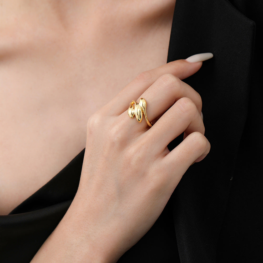 Copper Plated Real Gold Female Design Glossy Gold-plated Ring