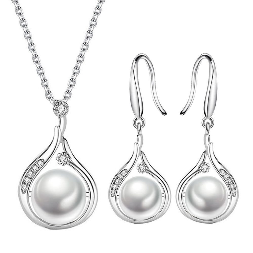 Pearl Eardrop Elegant High Sense Suit Clavicle Chain Gift Jewelry Set