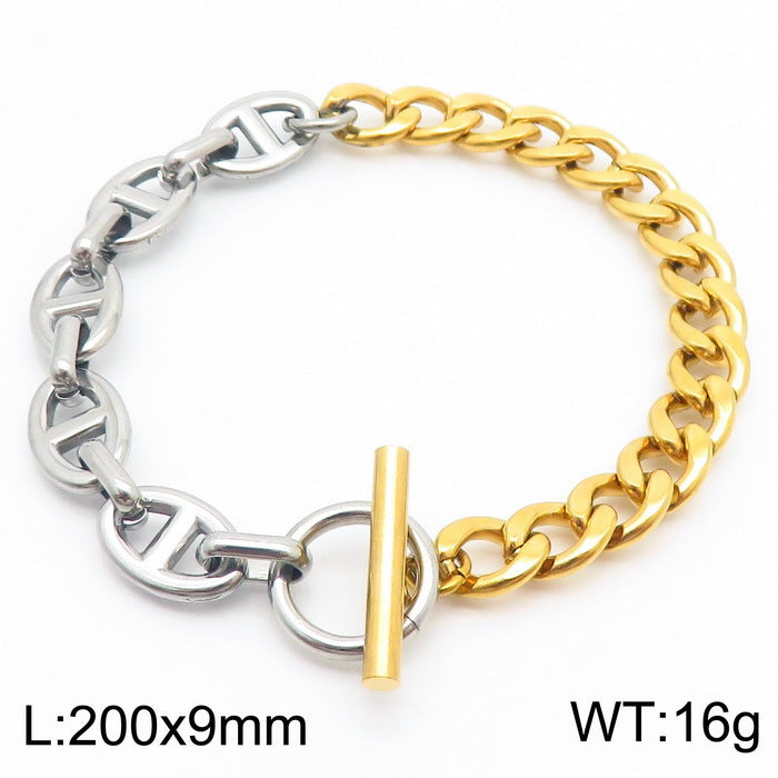 Men's Fashion Trendy Patchwork Double Color Chain Figaro Jewelry Set