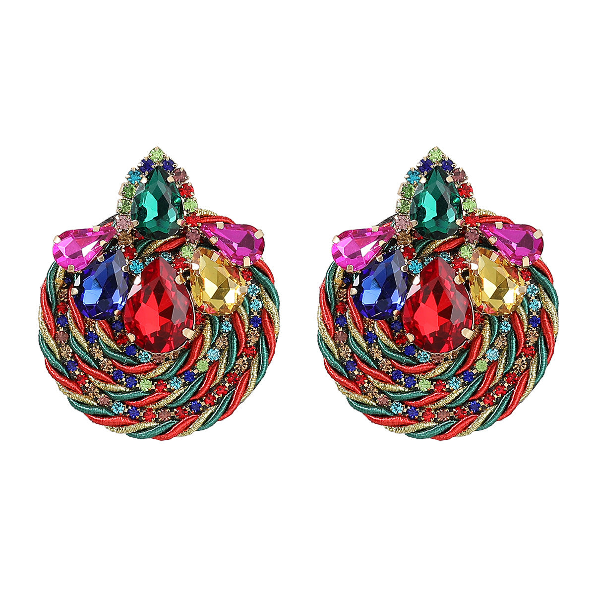 Women's Alloy Diamond Drop-shaped Glass Drill Polyester Filament Woven Round Earrings