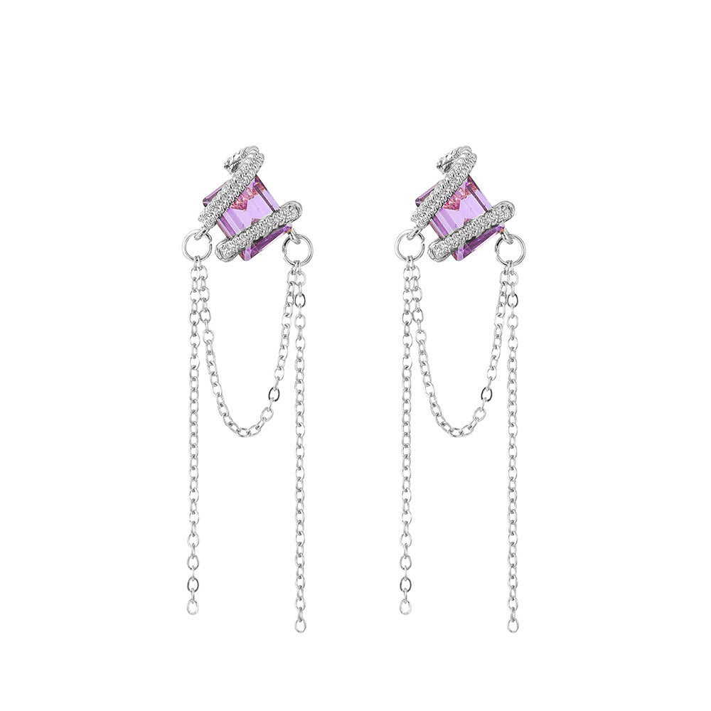 Zircon Long Tassel Chain Korean Niche Earrings