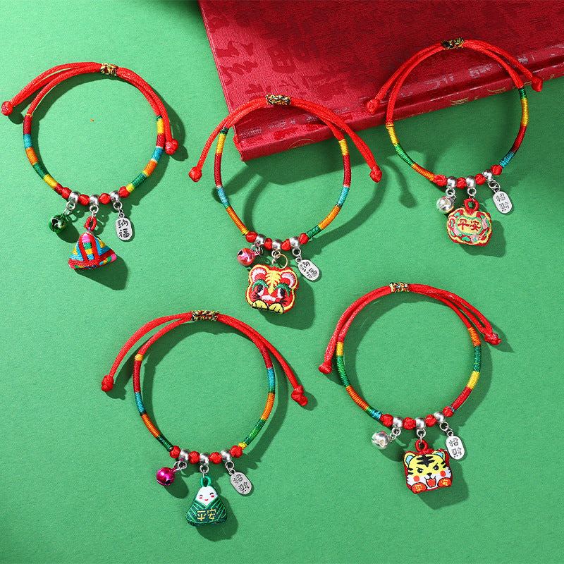 Children's Dragon Boat Festival Colorful Rope Small Tiger Head Lucky Bag Bracelet