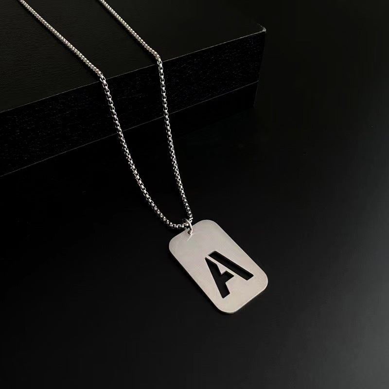 Men's Titanium Steel Female Letter Nameplate Pendant Necklaces