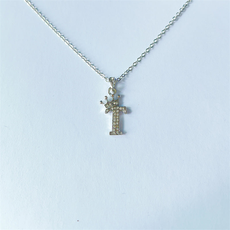 English Letters Full Diamond Pendant Simple Necklaces