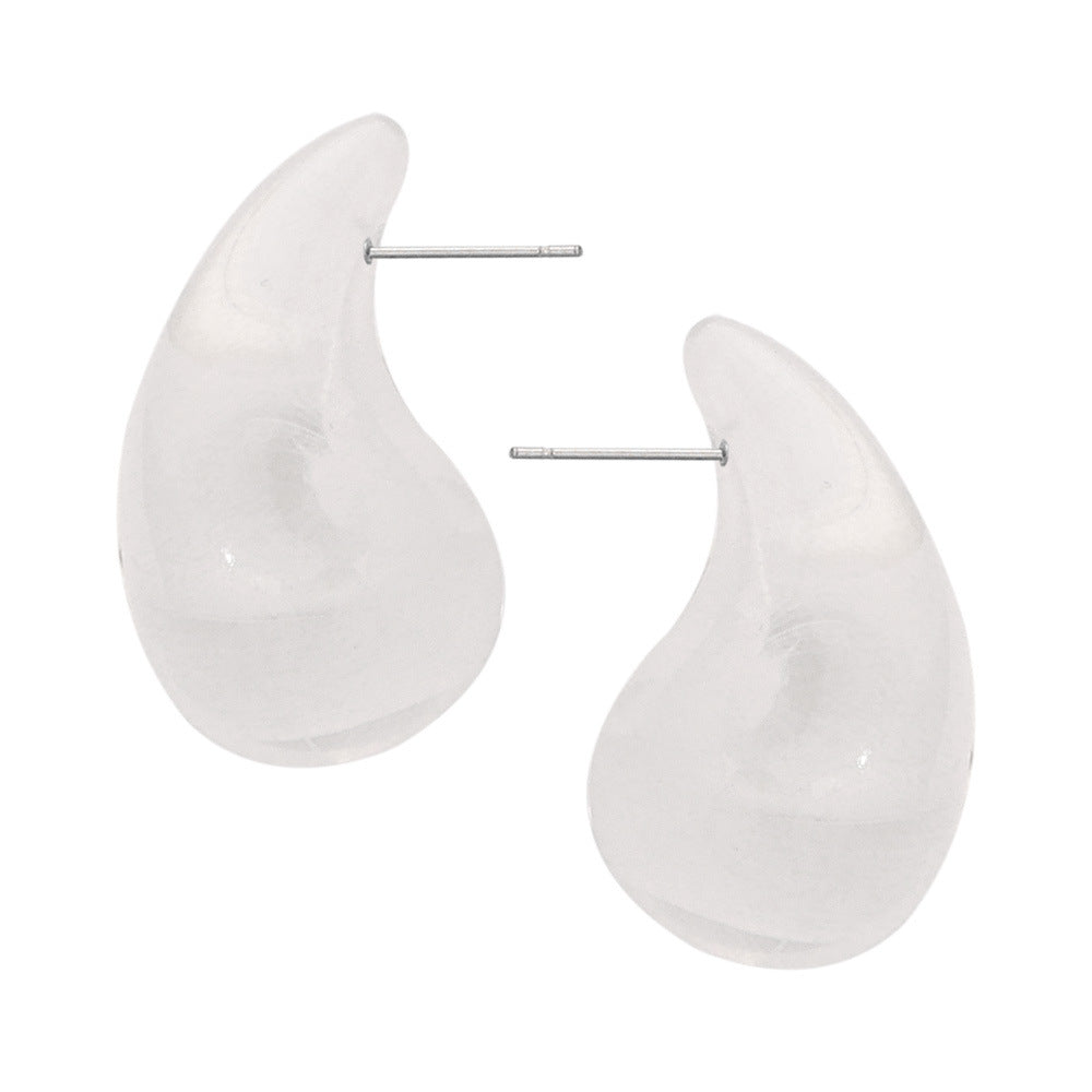 Fashion Simple Casual Style Resin Water Drop Shape Titanium Steel Earrings