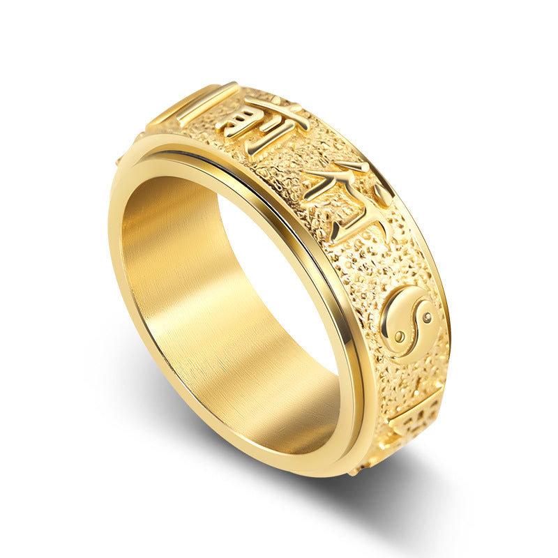 Men's Word Mantra Gossip Rotating Titanium Steel Taoist Stainless Ring