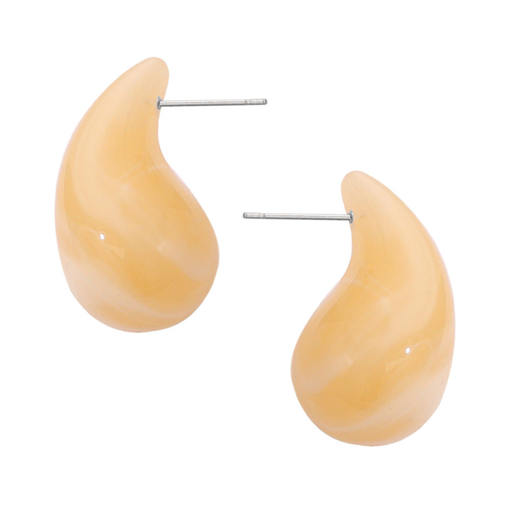 Fashion Simple Casual Style Resin Water Drop Shape Titanium Steel Earrings