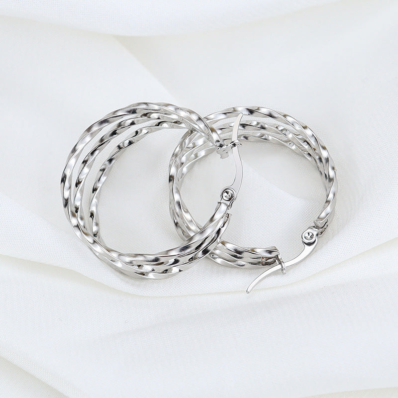 Style Fashion Titanium Steel Circle Square Line Stainless Three Twisted Rings