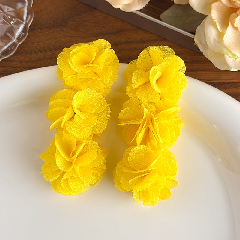 Women's Yellow Flower Mesh Vacation Style Niche High-grade Rings