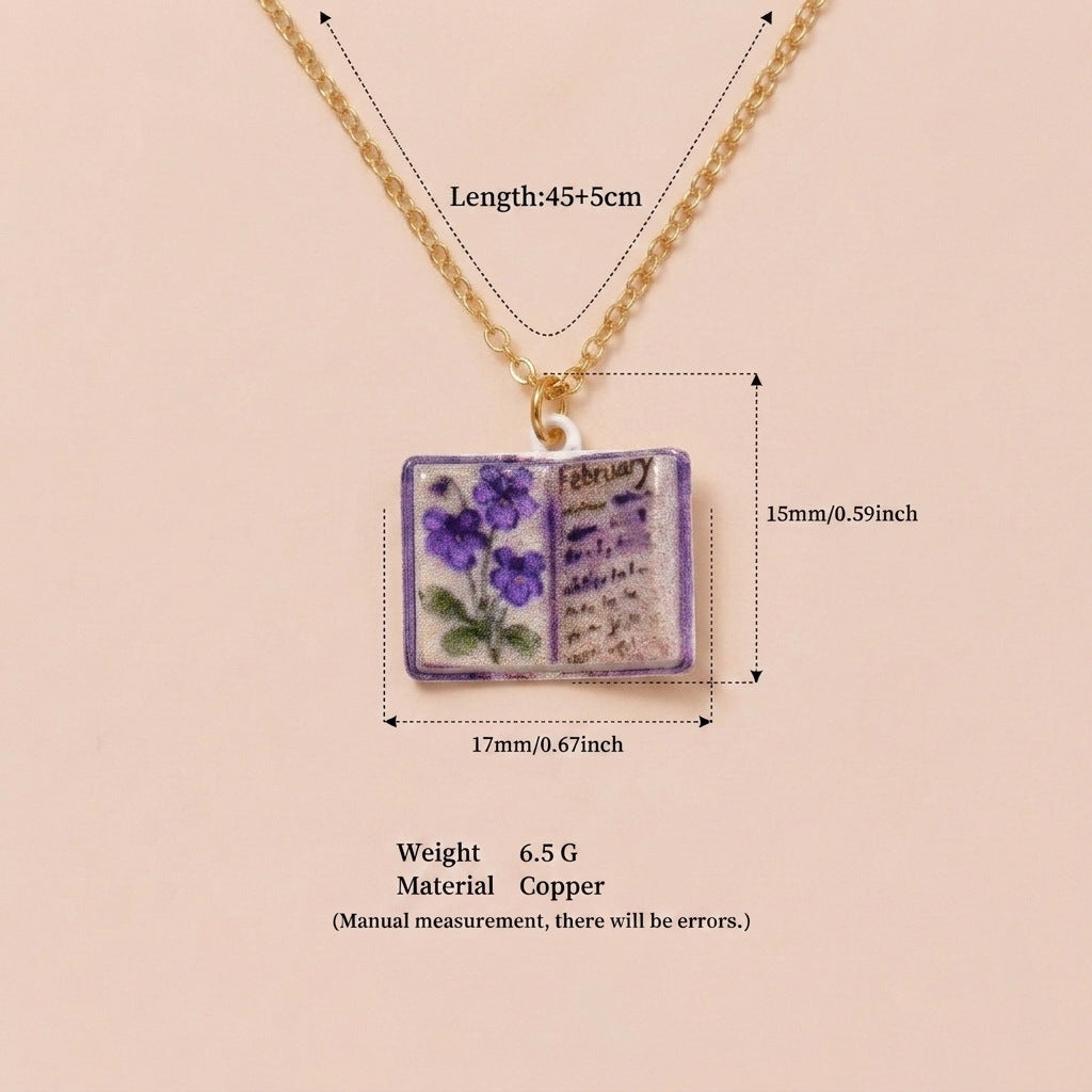 Month Imitation Porcelain Vintage Book Light Luxury Small Design Copper Necklaces