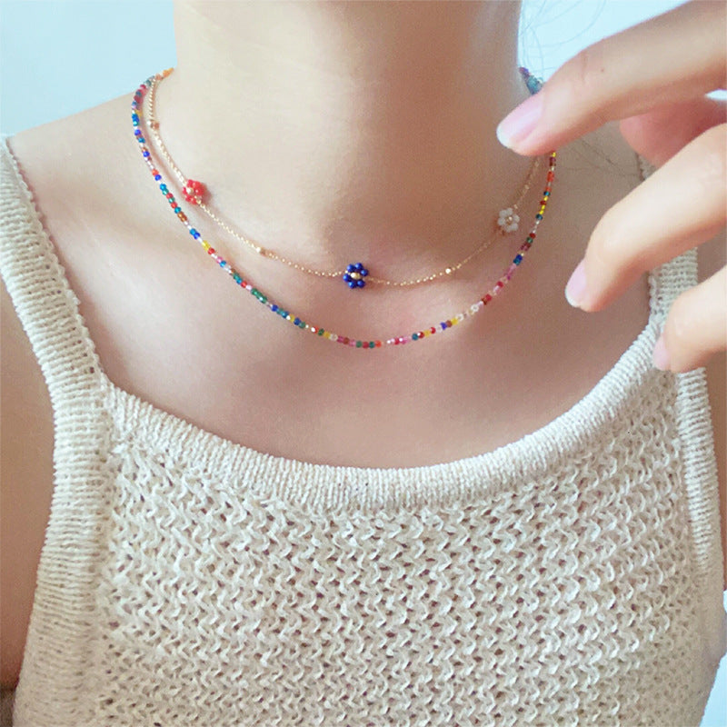 Women's Colorful Zircon Beaded Dopamine Fashion Casual Twin Clavicle Necklaces