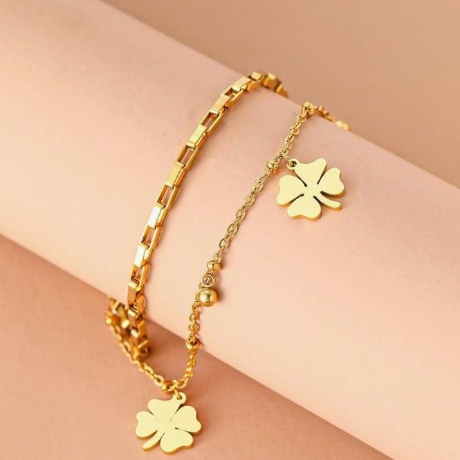Women's Clover Affordable Luxury Fashion Geometric Twin Chain Bracelet