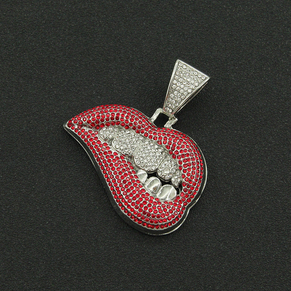 Men's Pink Lip Diamond Tooth Pendant Domineering Cool Necklaces