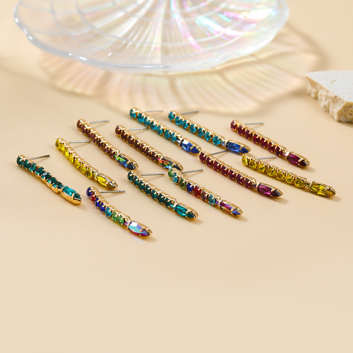 Stylish Colored Diamond Alloy Long Party Earrings