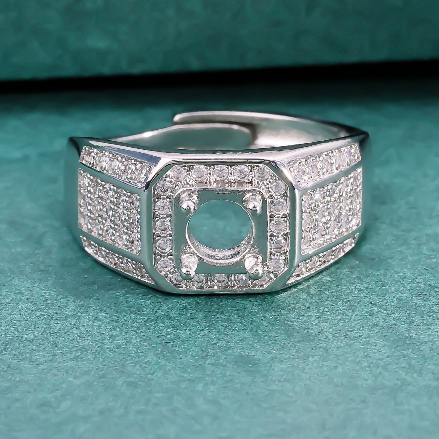 Men's Frame Inlaid Round Pointed Bottom Chinese Diamond Full Ring