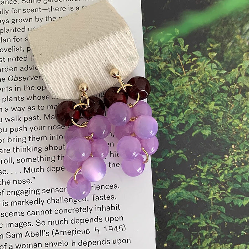 Fresh Grape Long Tassel Mori Eardrops Female Sweet Purple Earrings