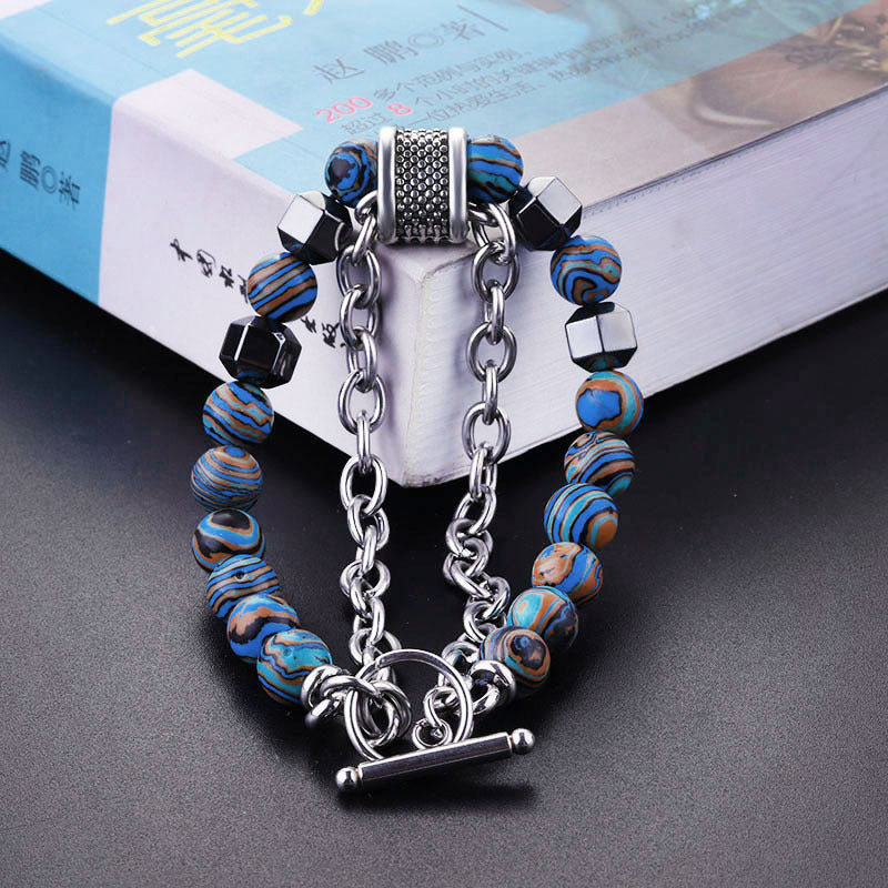 Men's Malachite Metal Beaded Hip Hop Fashion Bracelets