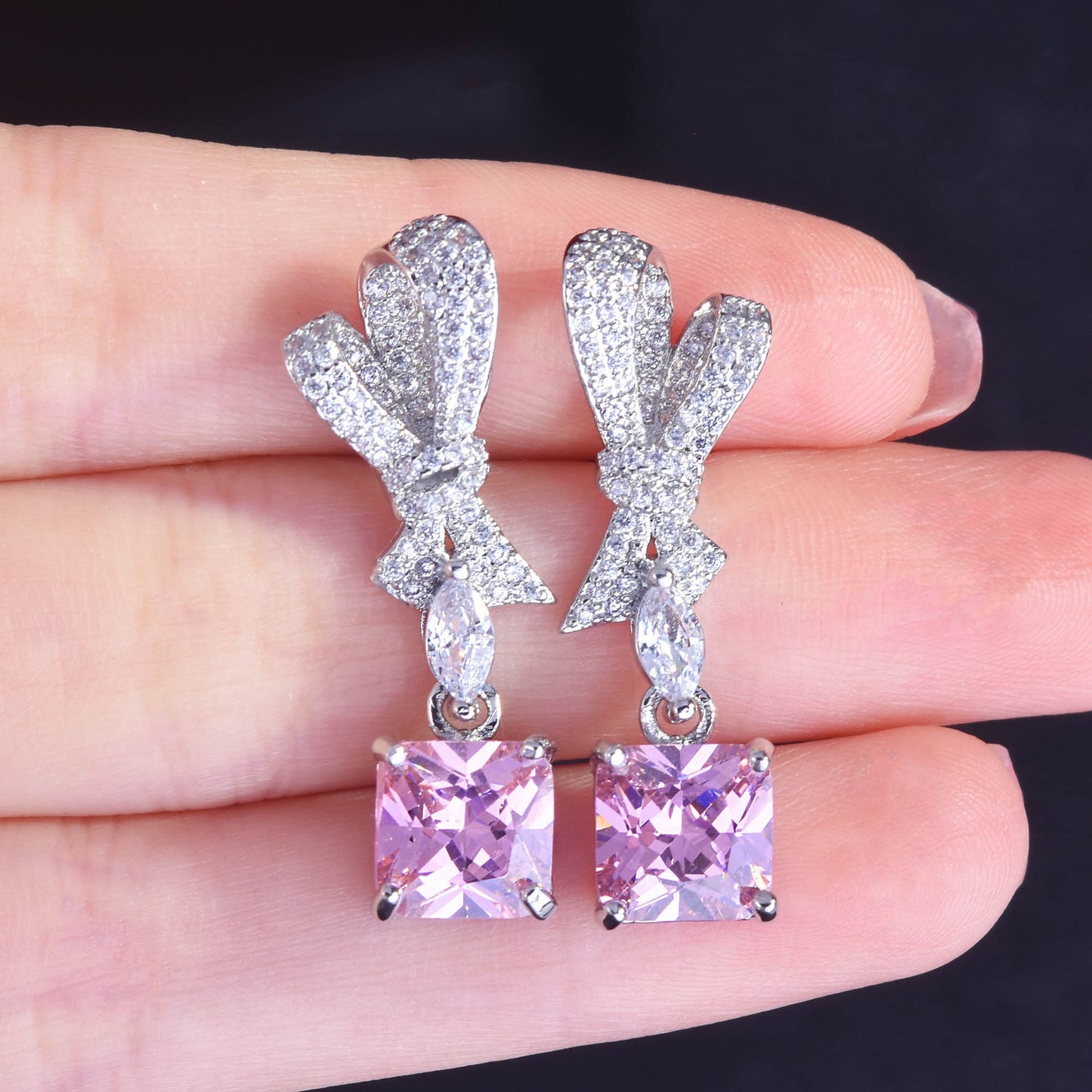 Jewelry Yellow Diamond Cutting Ear Super Flash Pink Earrings