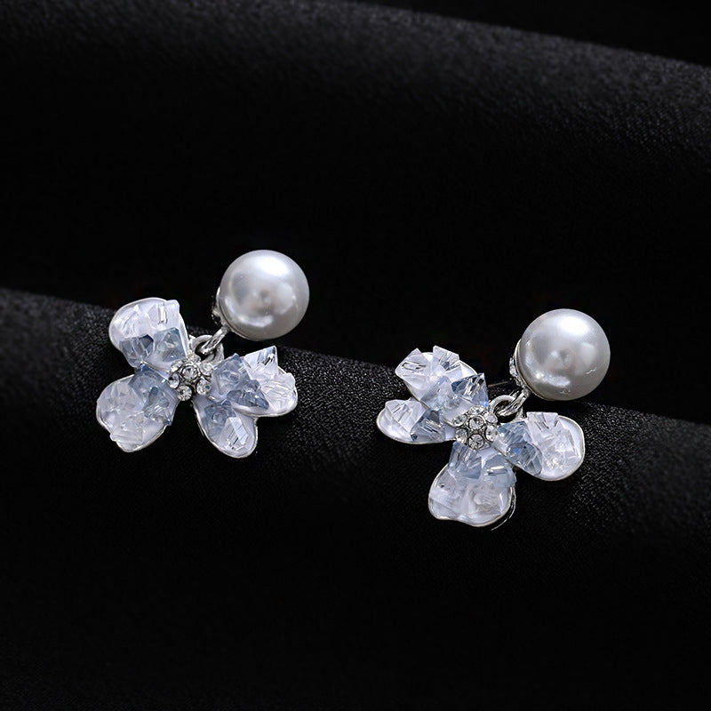 Blue Sweet Bow Pearl Female Graceful Earrings