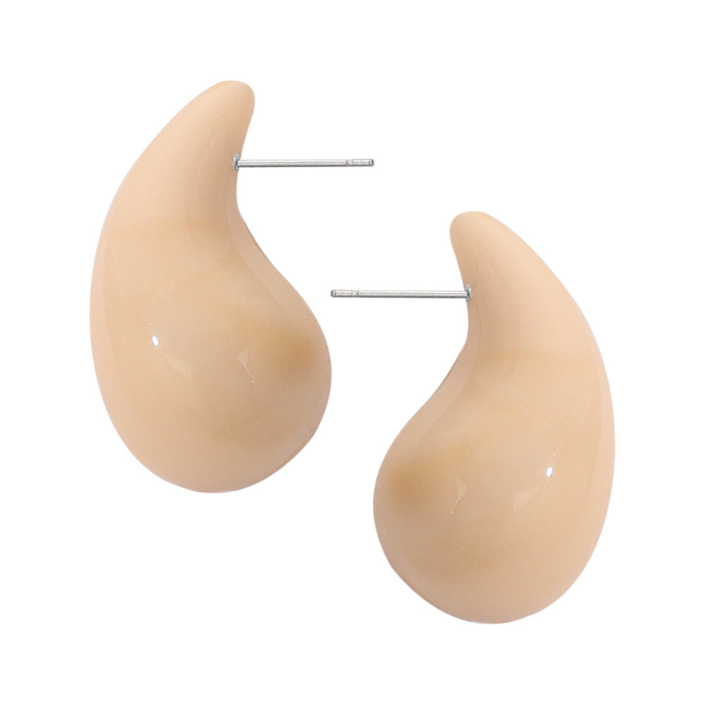 Fashion Simple Casual Style Resin Water Drop Shape Titanium Steel Earrings