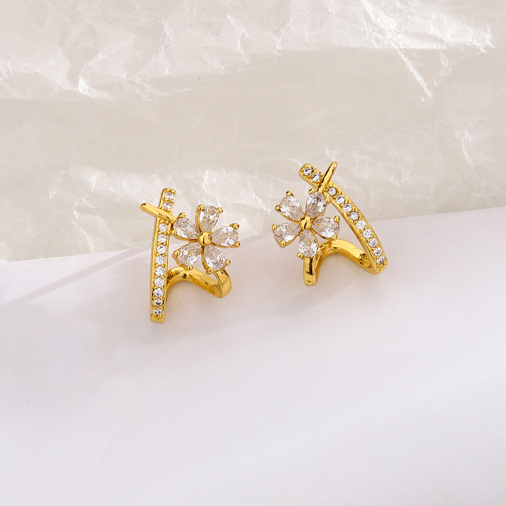 Flower Cross Light Luxury Design High-grade Earrings