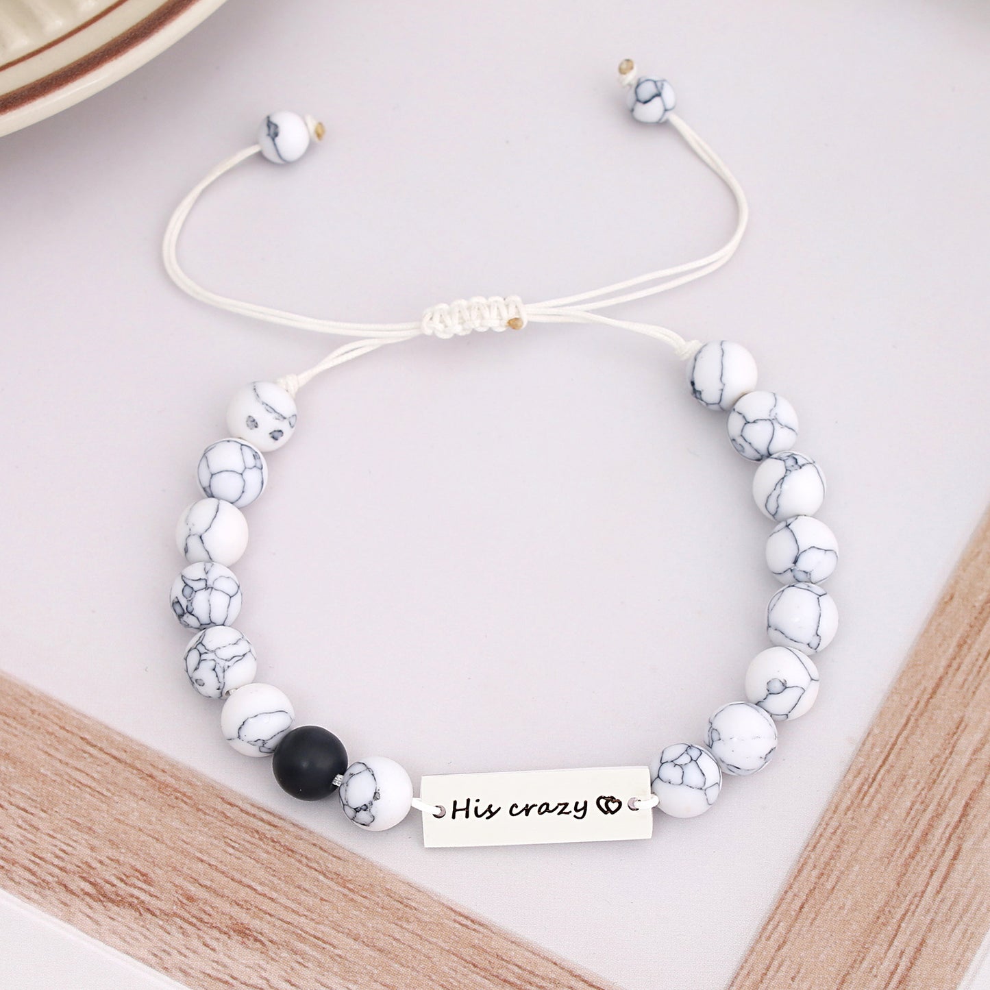 Women's & Men's Stainless Steel Lettering White-barked Pine Black Frosted Bracelets