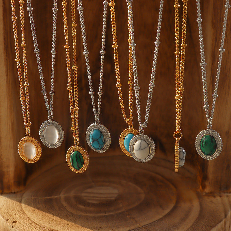 Women's French Bohemian Personality Fashion Retro Turquoise Opal Inlaid Jewelry Set
