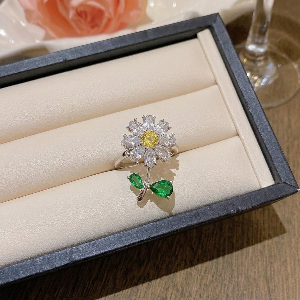 Rotating Degree Rotation Heart-shaped Zircon Clavicle Rings