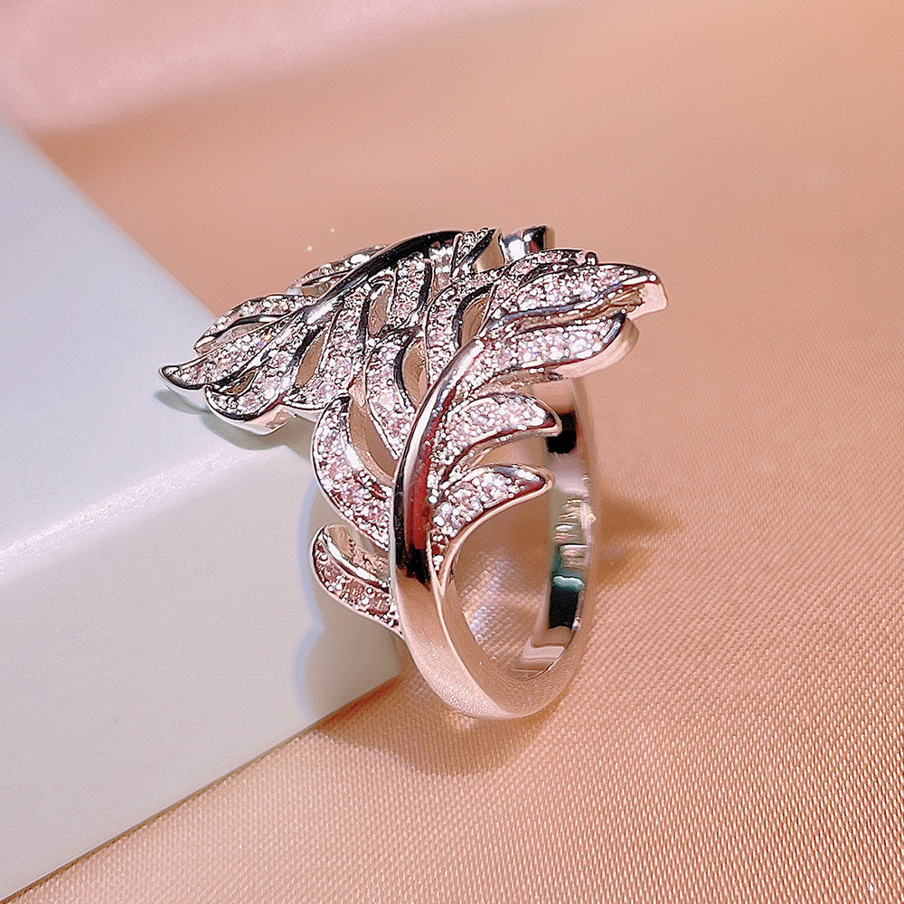 Live Zircon Ornament Fashion Leaf Size Rings