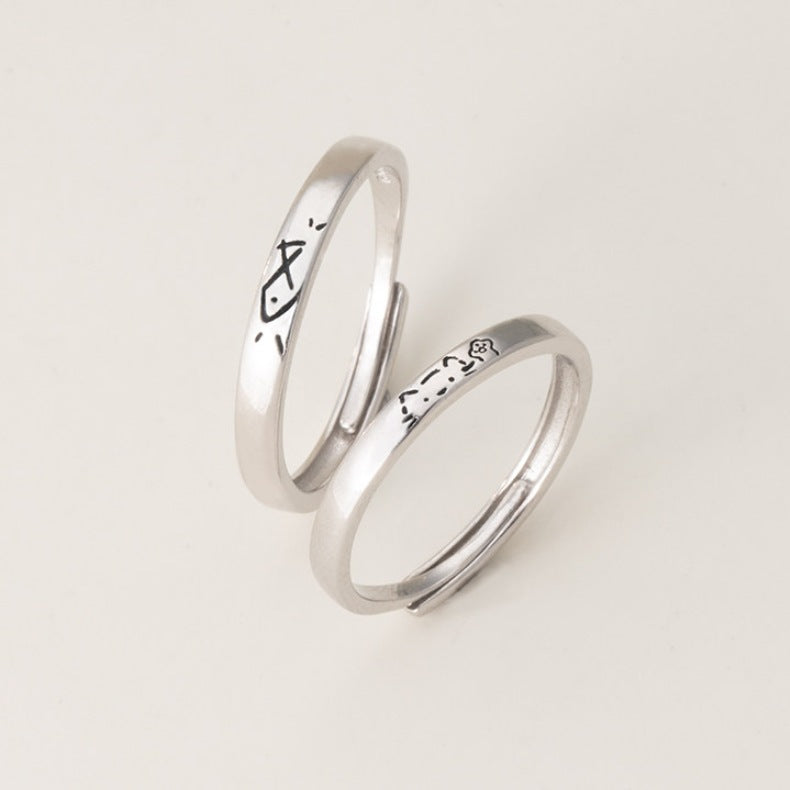 Fun Eat You Cat Fish Female Niche Design Style Open Rings