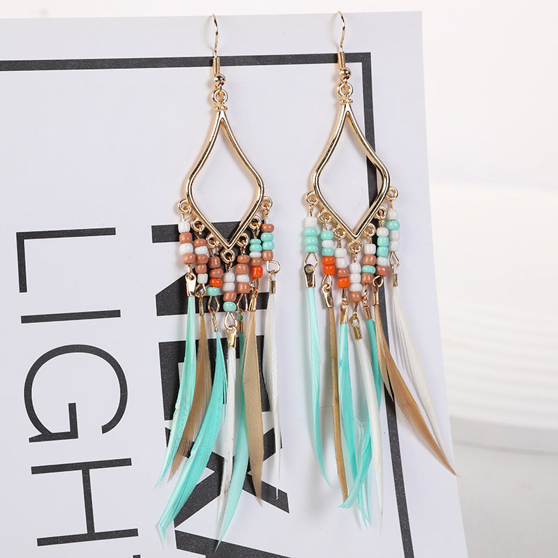 Bohemian Feather Rhombus Dopamine Summer Seaside Ethnic Earrings