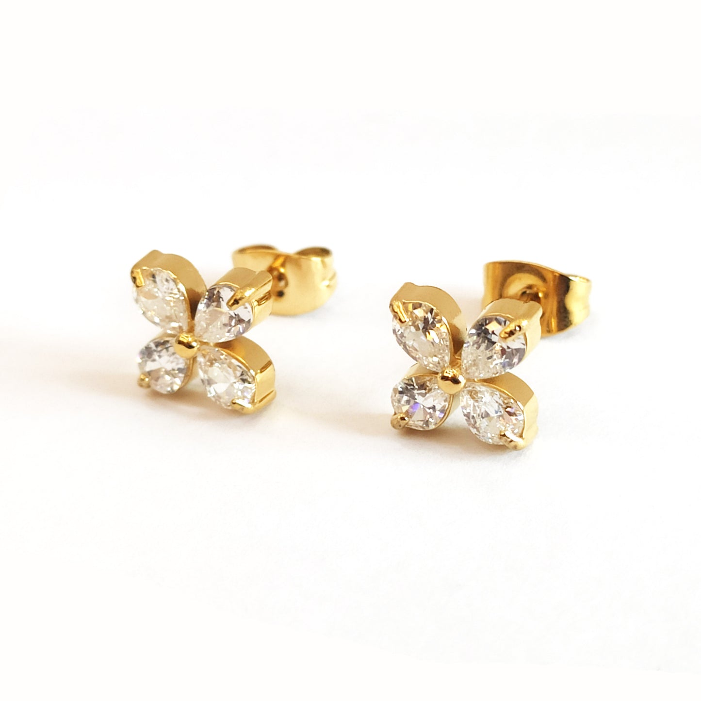Women's Titanium Steel Inlaid Zircon Four Leaf Clover Ear High-grade Gold Stud Earrings