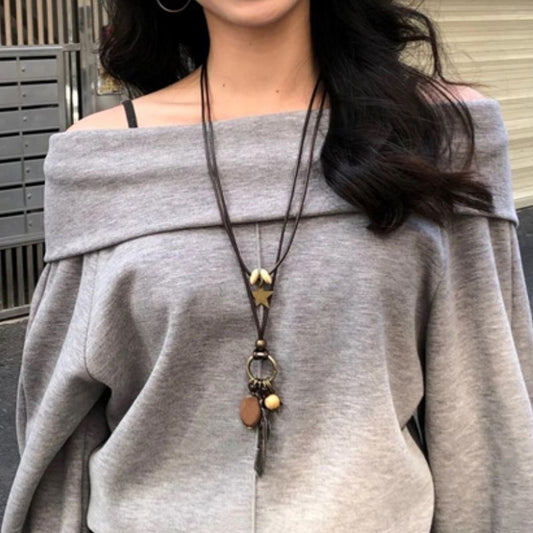 Bow Long Sweater Sier Versatile Accessory Necklace