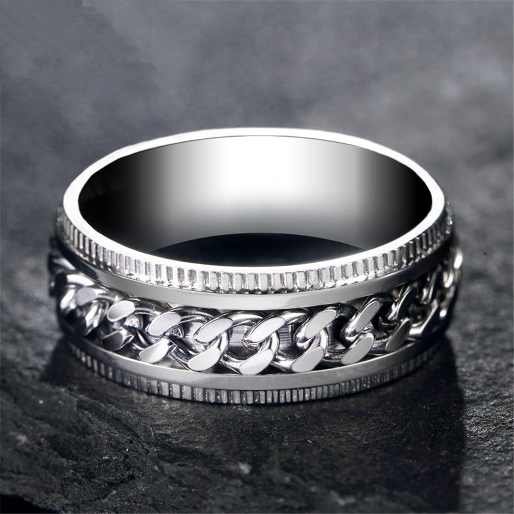 Steel Embossed Rotating Chain Simple Fashion Titanium Ring