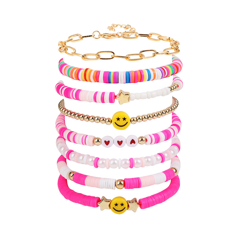 Bracelets de costume pour femmes en argile polymère à filament Love Smiley Face