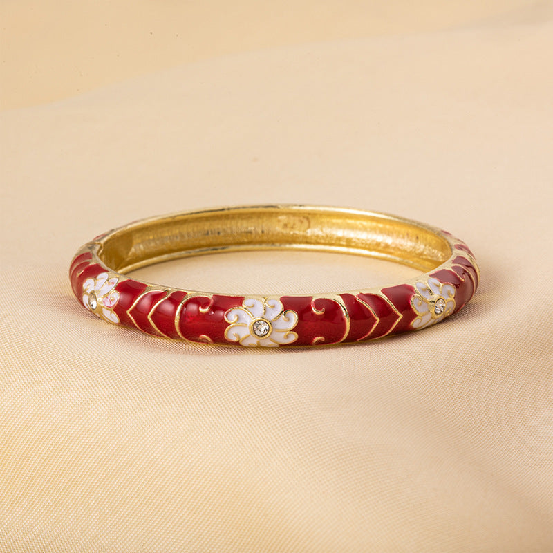 Cloisonne Enamel Fine Floral Vintage Drop Bracelet