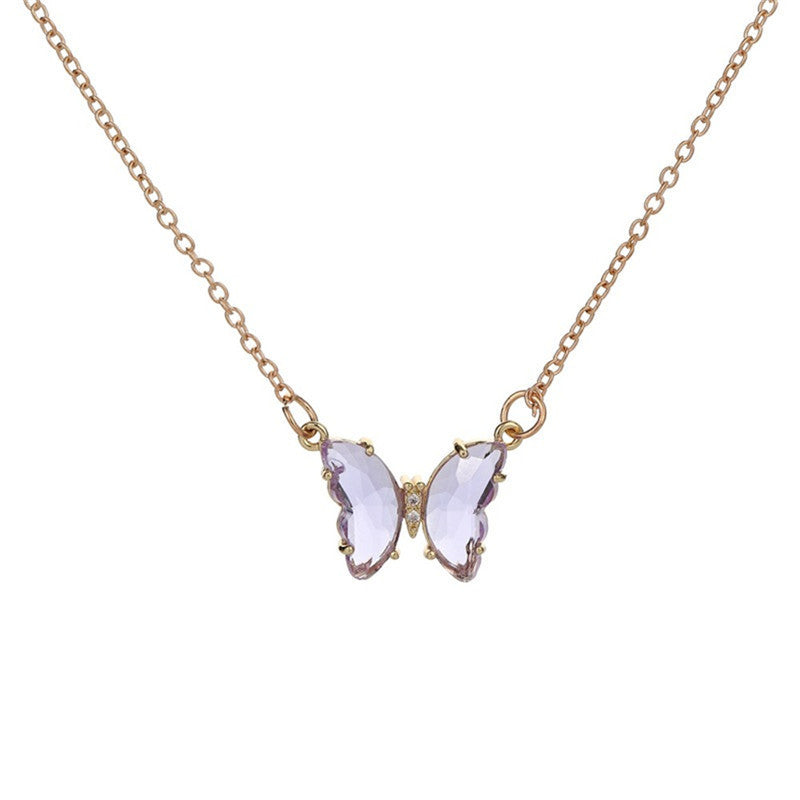 Women's Fantasy Glass Crystal Butterfly For Clavicle Necklaces