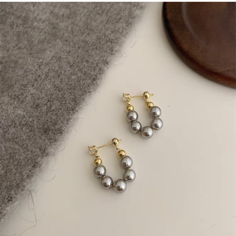 Women's Design Gray Pearl High-grade Light Luxury Skewers Ear Earrings