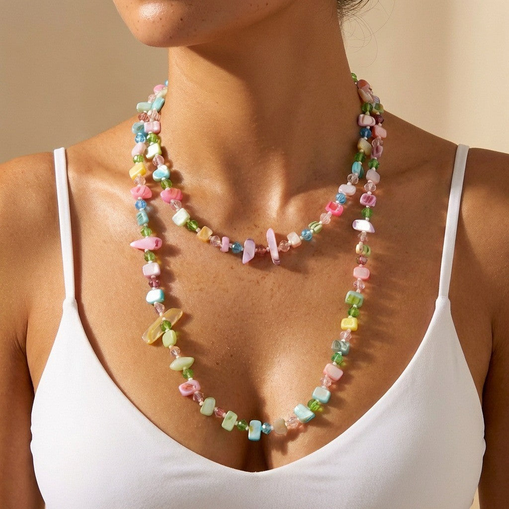 Colorful Shell Crystal Handmade Long Niche Necklace