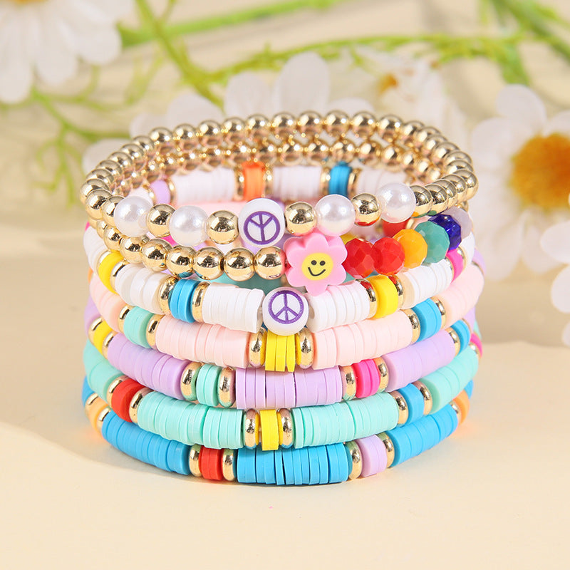 Rainbow Love Beaded Polymer Clay Imitation Bracelets
