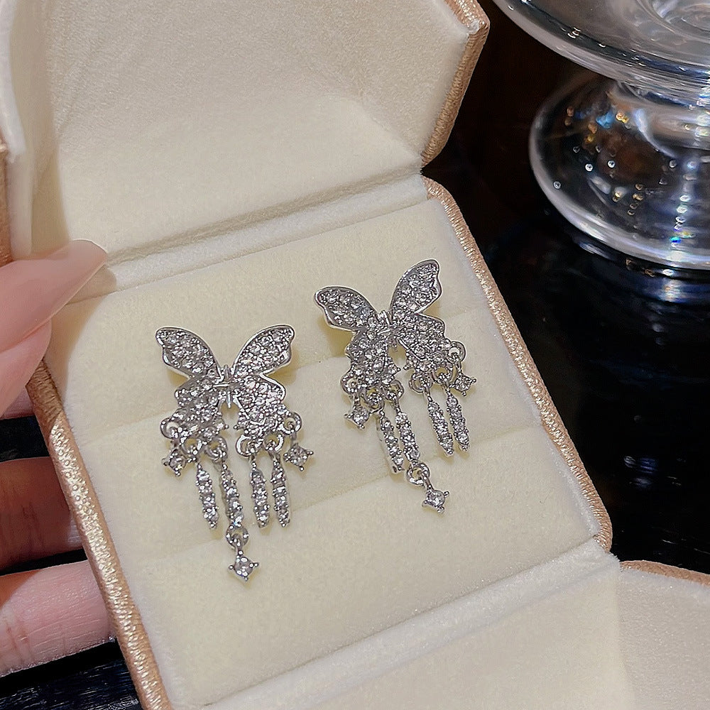 Sier Needle Sweet Butterfly Minority Design Female High-grade Light Earrings