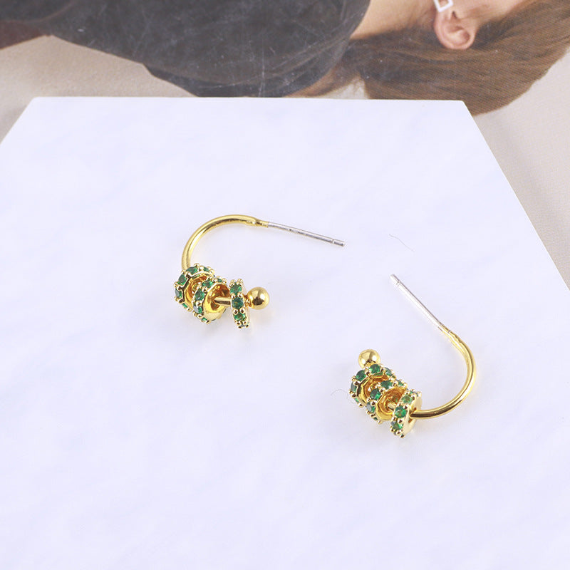 Green Zircon Detachable Style Open Size Ear Sier Stud Earrings