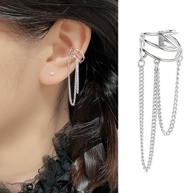 High-grade Long Earless Geometric Tile Chain Ear Clip